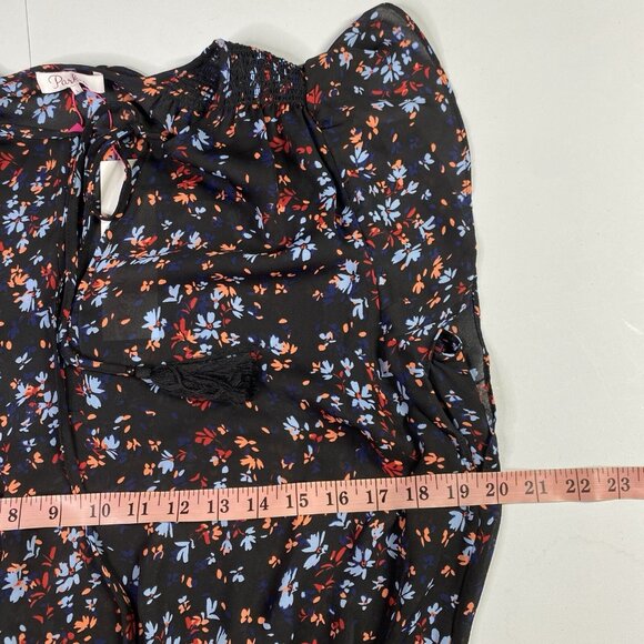 Parker Dress Womens Large Black Floral Mini Smocked Cap Sleeve Shift Flutter NEW - Picture 10 of 12